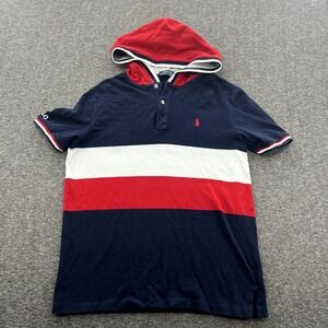 Polo Ralph Lauren Polo Hoodie‎ Mens M Striped Red White Blue Classic Preppy SS